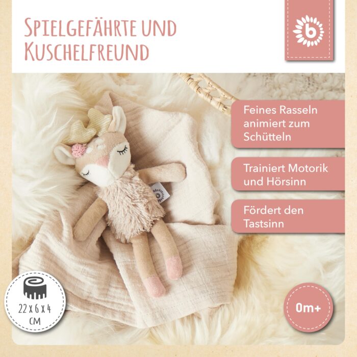 Bieco Kuscheltier Reh Ella mit Rassel | Baby Kuscheltier ab 0 Monate Stofftier Baby Plüschtier 6 rentier – Bild 7