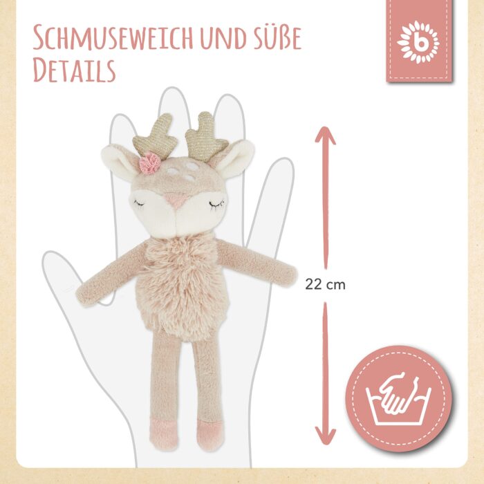 Bieco Kuscheltier Reh Ella mit Rassel | Baby Kuscheltier ab 0 Monate Stofftier Baby Plüschtier 6 rentier – Bild 5