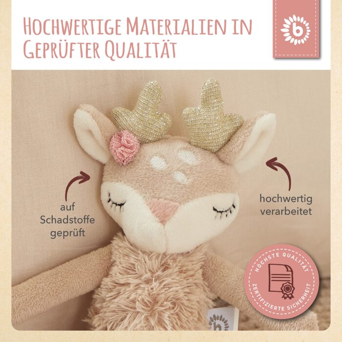 Bieco Kuscheltier Reh Ella mit Rassel | Baby Kuscheltier ab 0 Monate Stofftier Baby Plüschtier 6 rentier – Bild 4